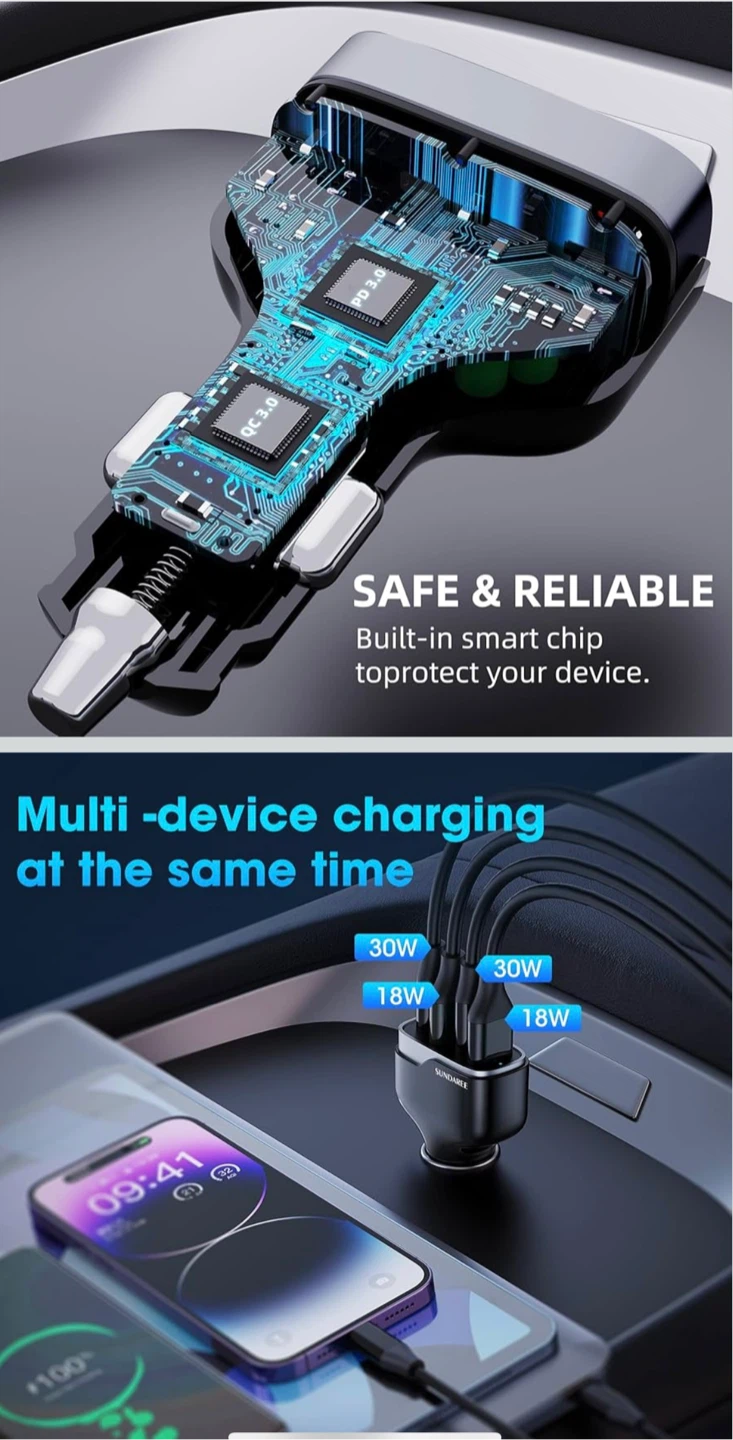 NEW - SUNDARiee 60W 4-Port USB C Car Charger - photo 4