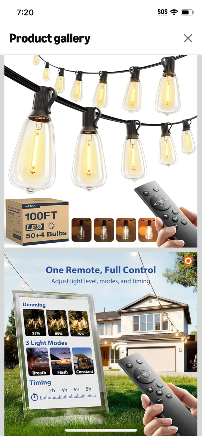 Addlon Solar String Lights - 48ft, 16 Sockets