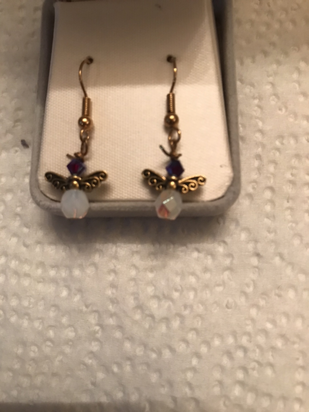 Angel Drop Earrings with Blue bead pearl cent bead