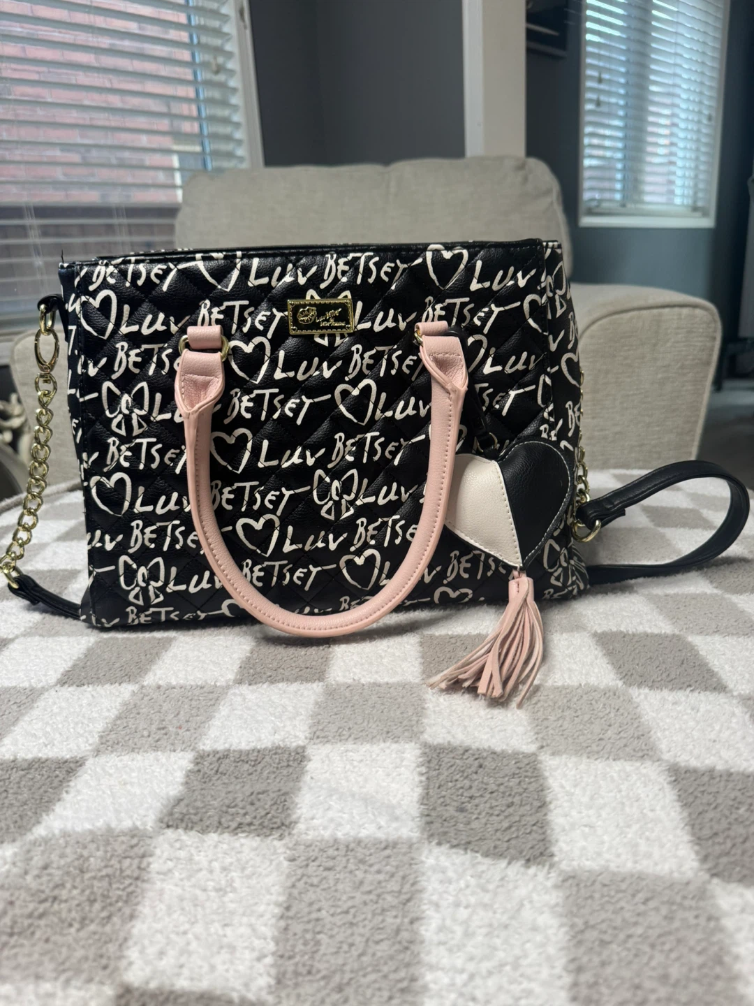 Betsey Johnson Tote Bag with Heart Pattern