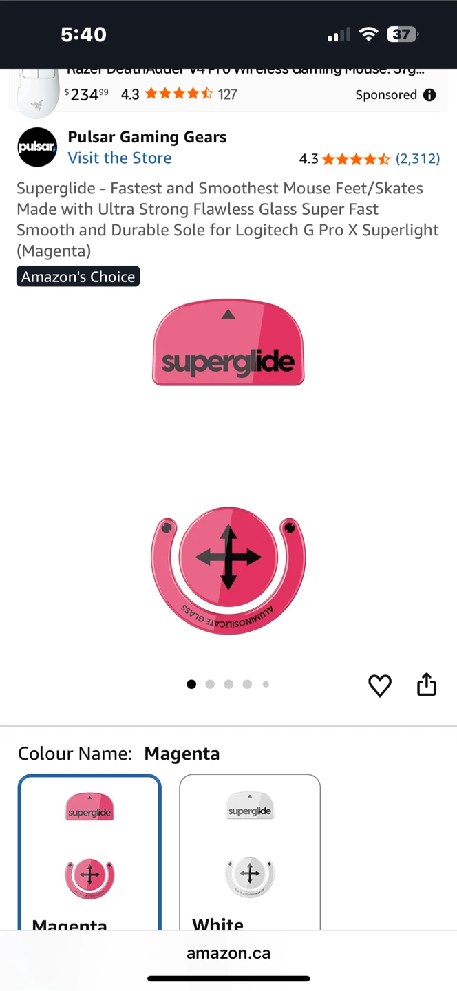 Superglide Glass Mouse Skates for Logitech- Magenta 🌱