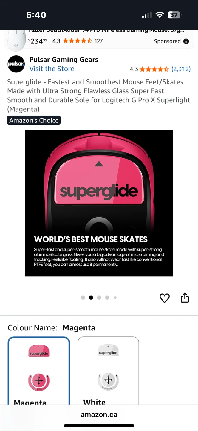 Superglide Glass Mouse Skates for Logitech- Magenta 🌱 - photo 2