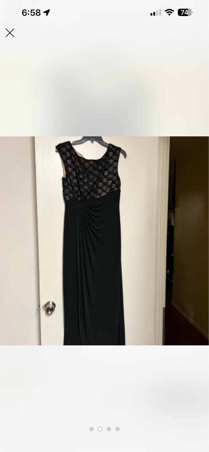 Connected Apparel Black Beaded Lace Midi Dress Size 6