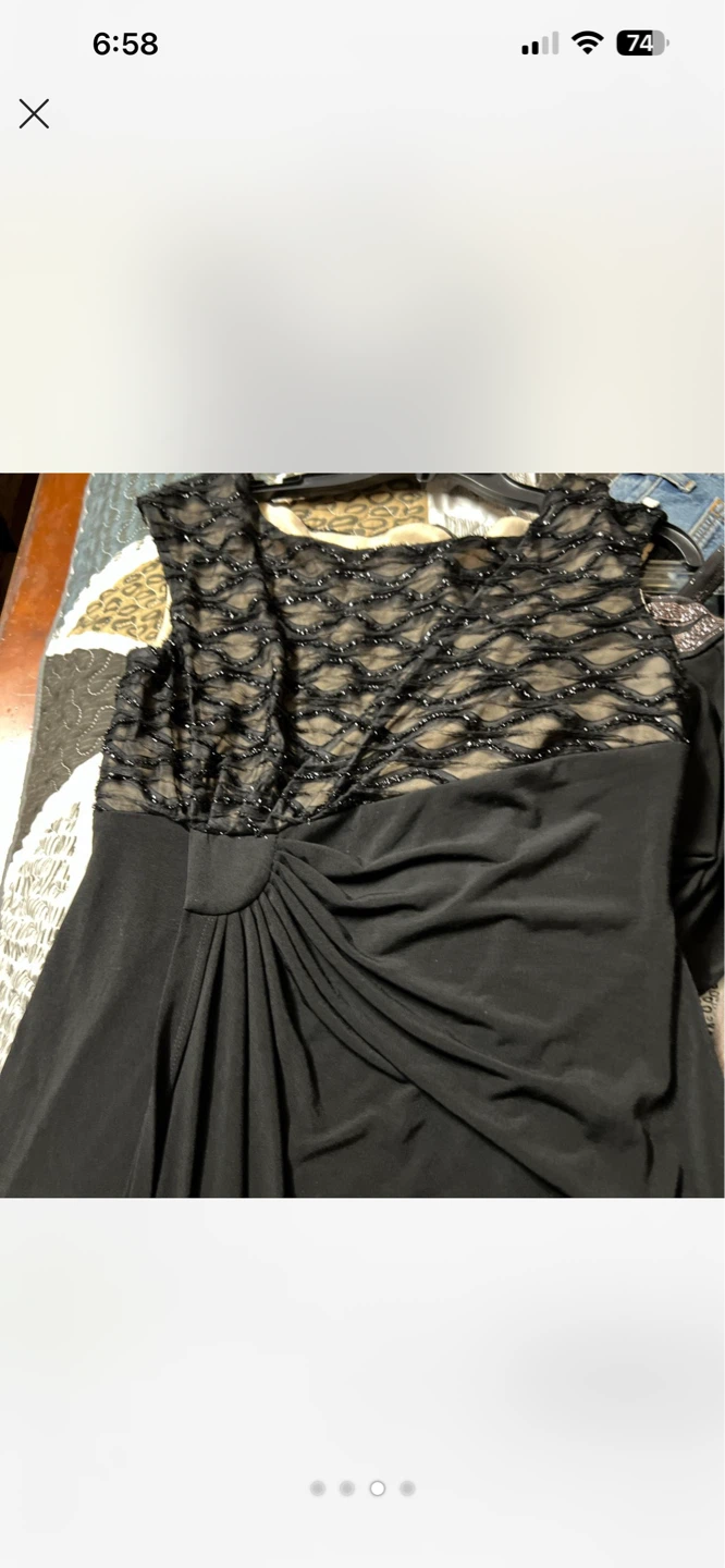 Connected Apparel Black Beaded Lace Midi Dress Size 6 - photo 4