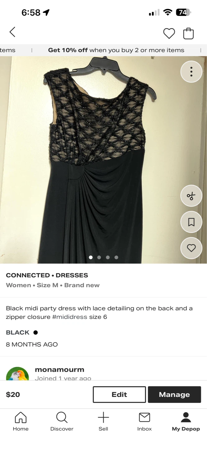 Connected Apparel Black Beaded Lace Midi Dress Size 6 - photo 3