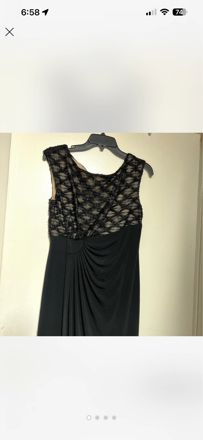Connected Apparel Black Beaded Lace Midi Dress Size 6 - photo 2