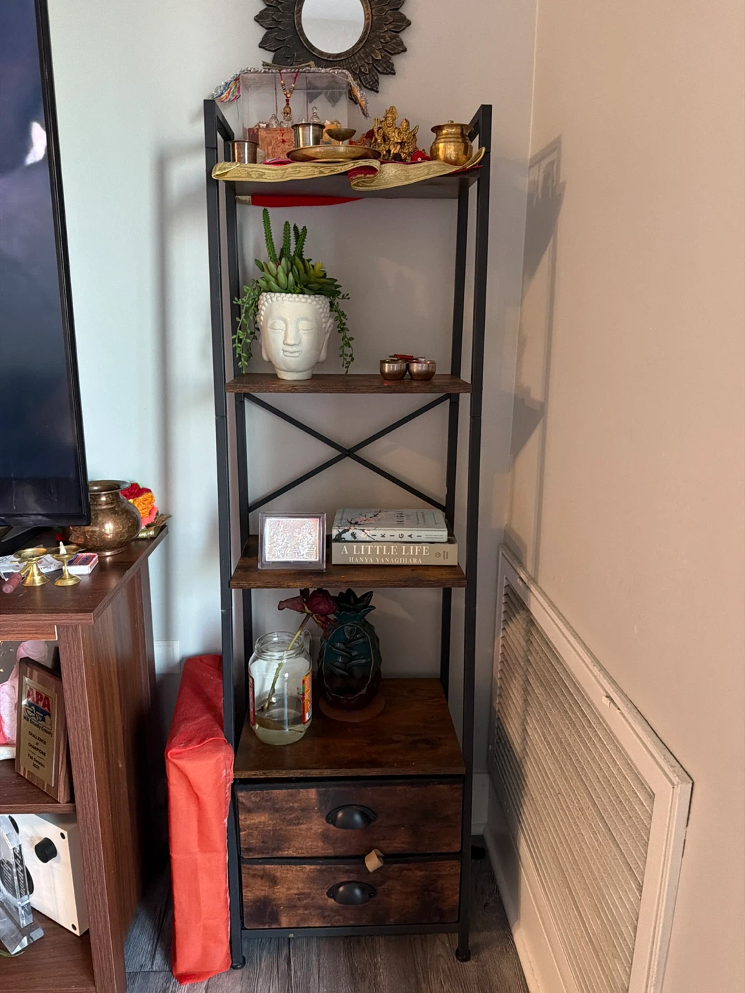 3-Tier Industrial Style Bookshelf with Drawers
