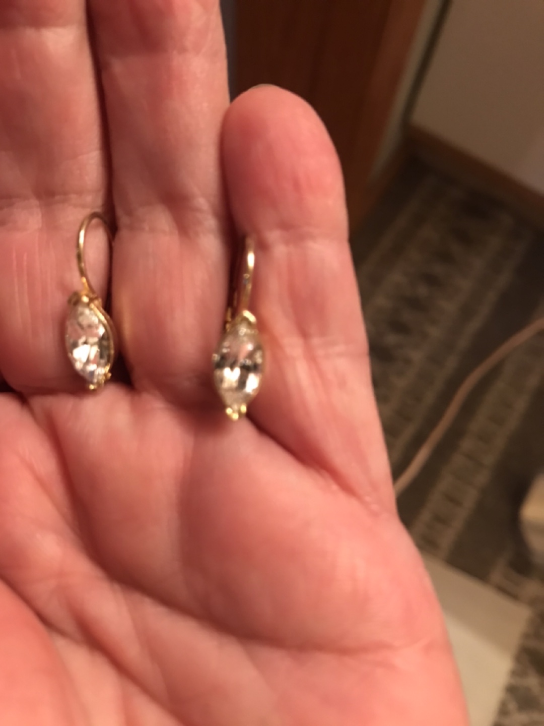 Gold Tone Oval Cut Stone Leverback Earrings