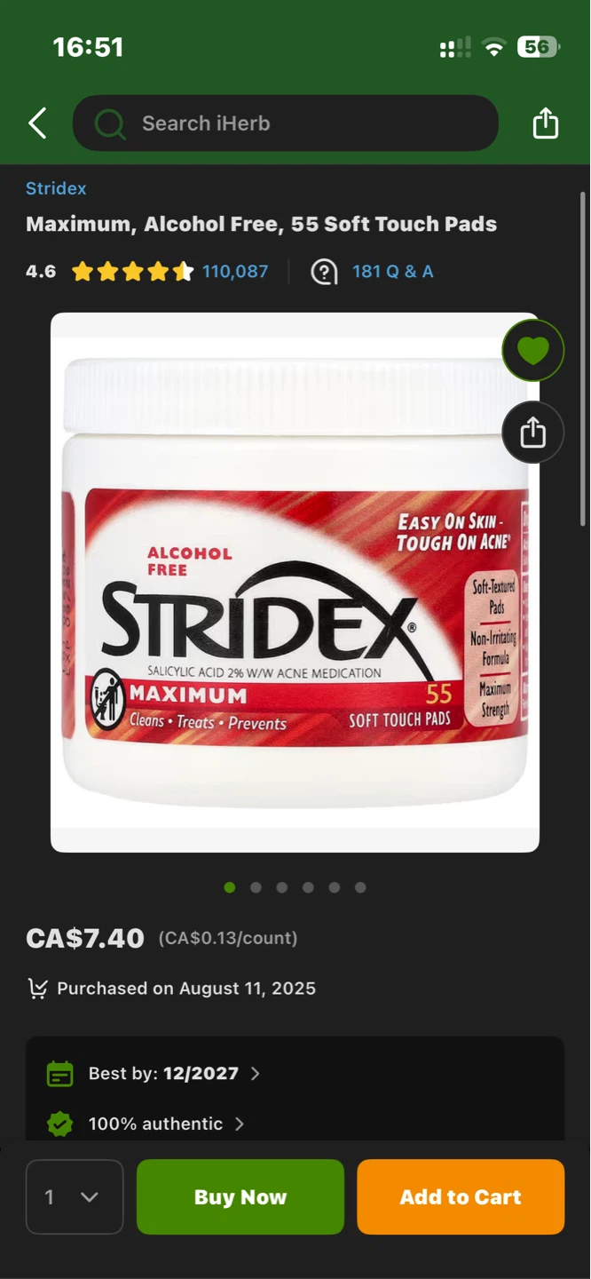 Stridex Maximum Acne Pads (Approx. 50 Pads / Used) - photo 2