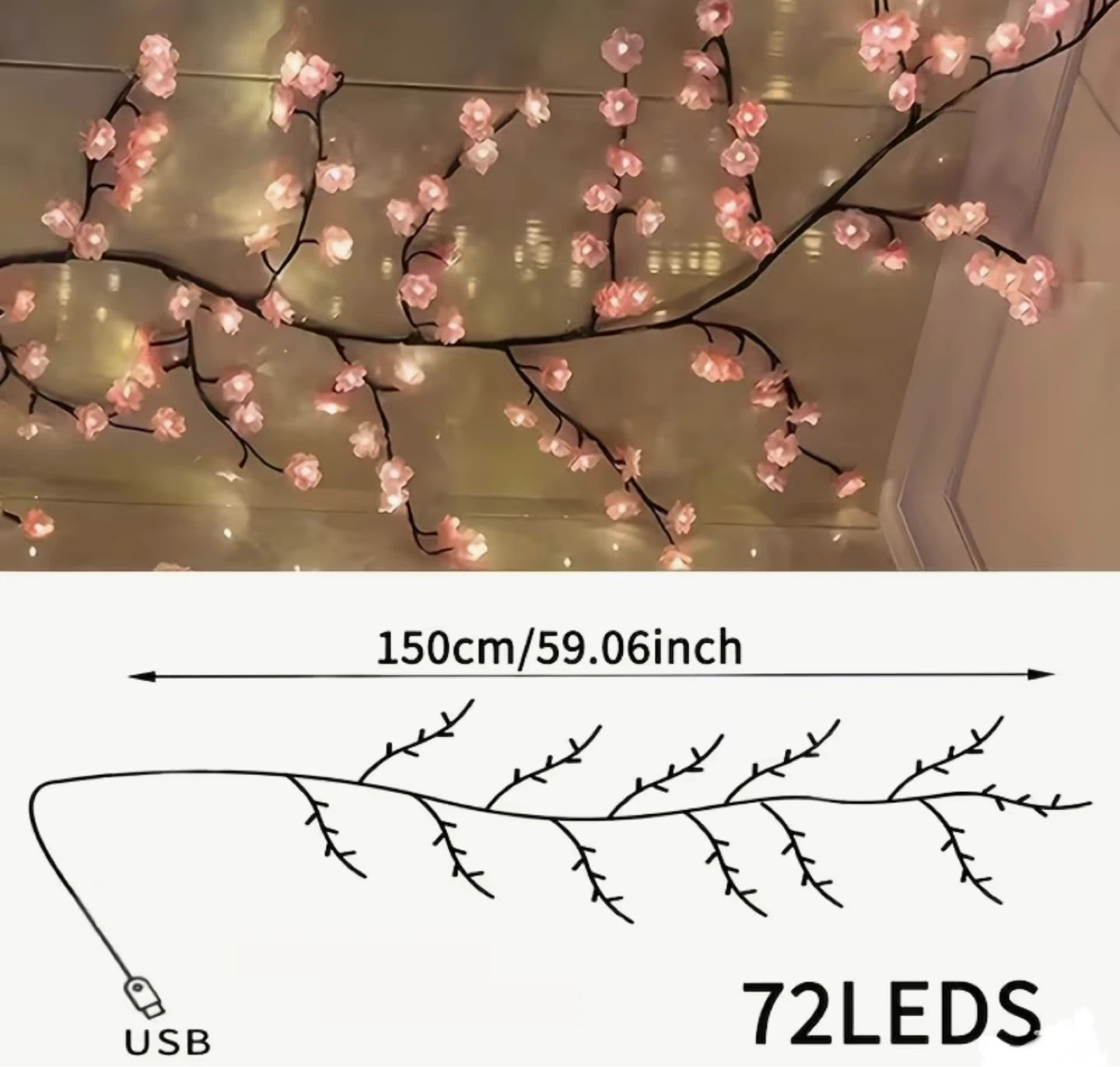 Cherry Blossom String Lights 72 LEDs USB Powered - photo 2