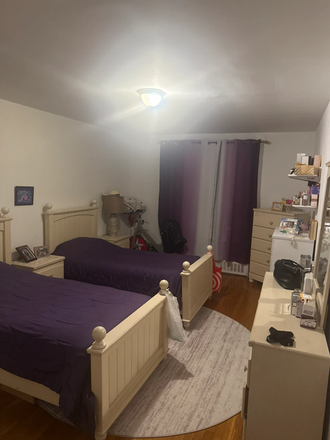 Twin Size Beds with Purple Bedding