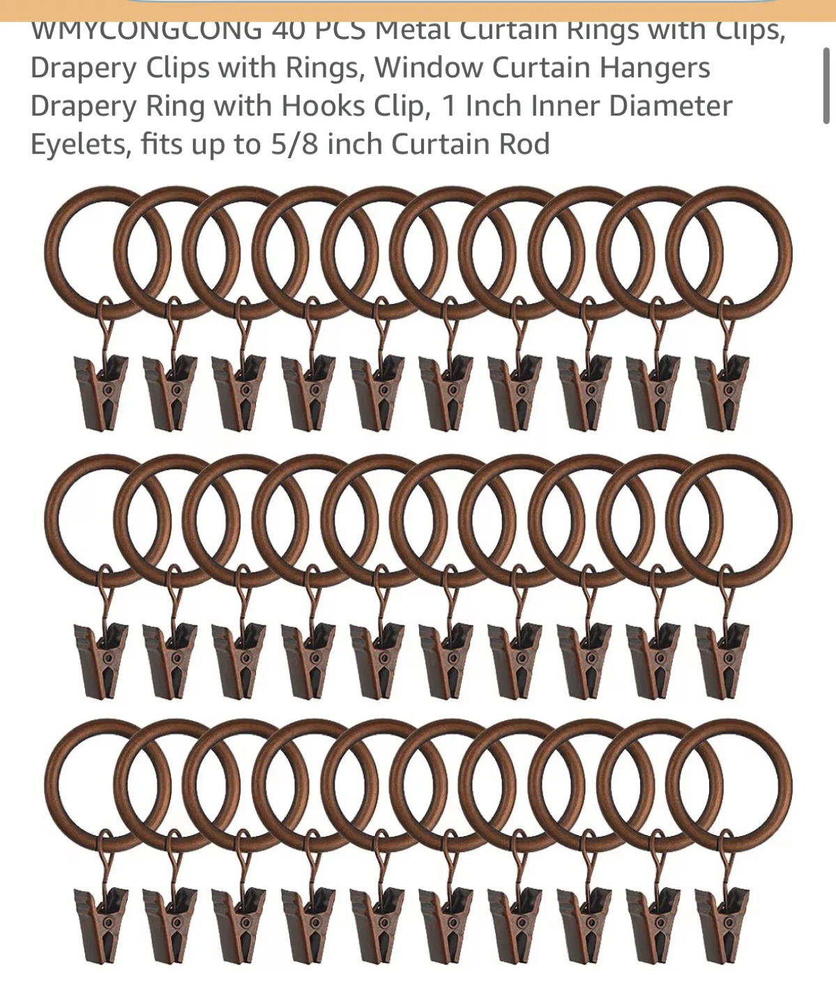 WMYCONGCONG 40 PCS Metal Curtain Rings with Clips