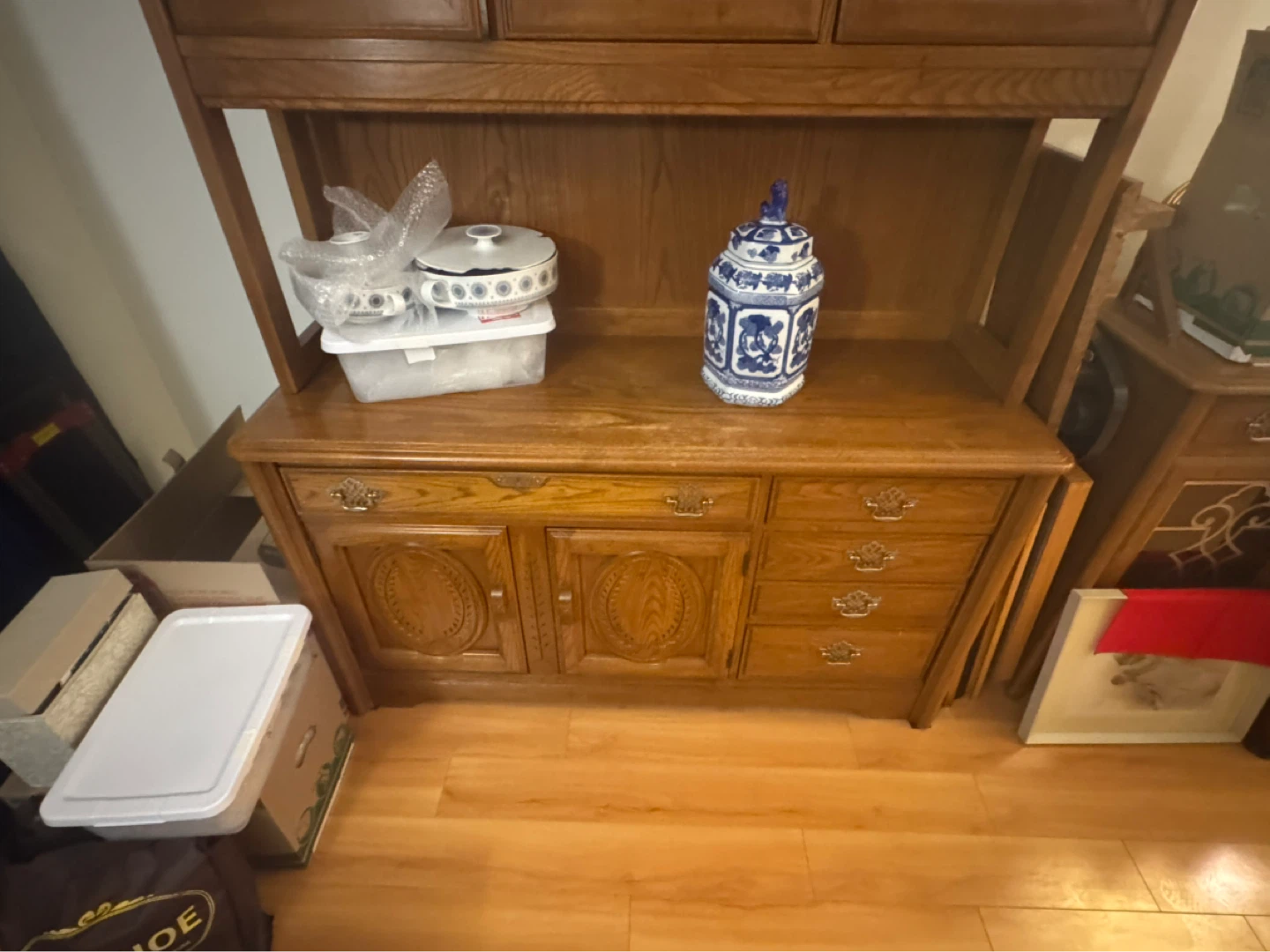 Solid Oak China Cabinet Hutch with Glass Doors