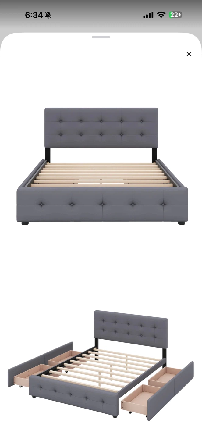 King Size Upholstered by Platform Bed Frame with Drawers - Gray - photo 3