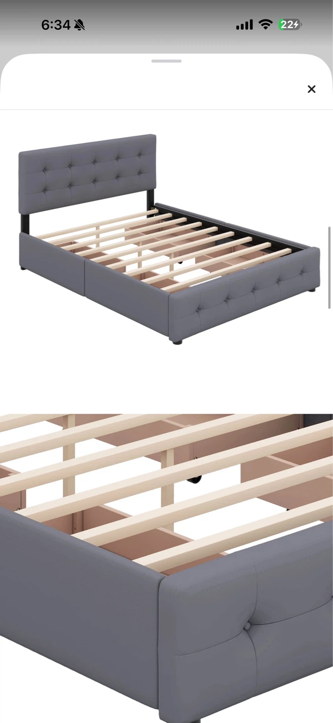 King Size Upholstered by Platform Bed Frame with Drawers - Gray - photo 2