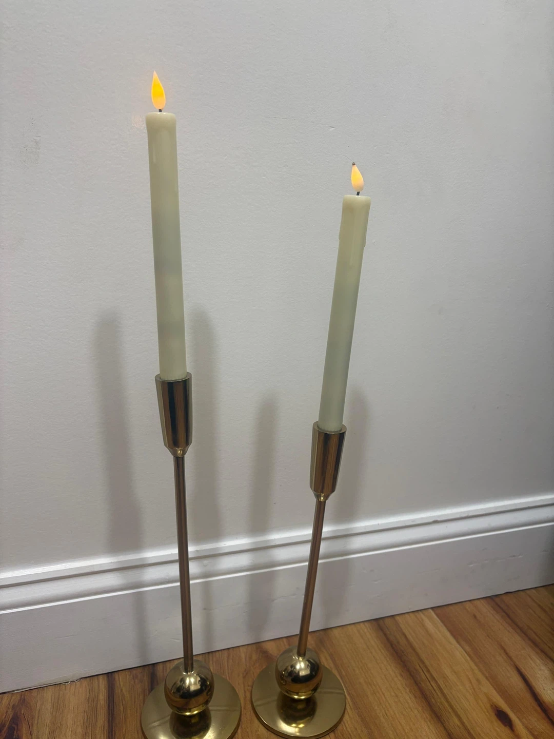 Set of 2 LED Taper Candles with Gold Candlesticks