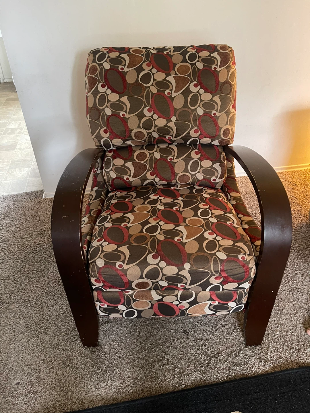 Recliner Chair - Brown, Red, and Beige Pattern