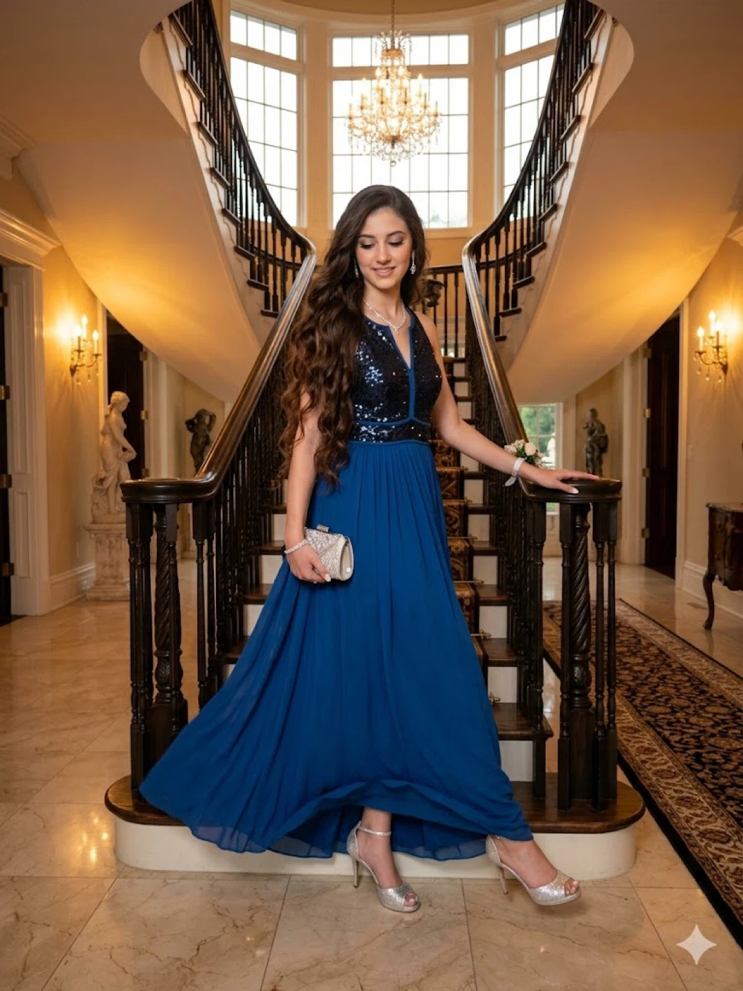Morgan & Co. Blue Sequin Evening Gown Dress Size 5