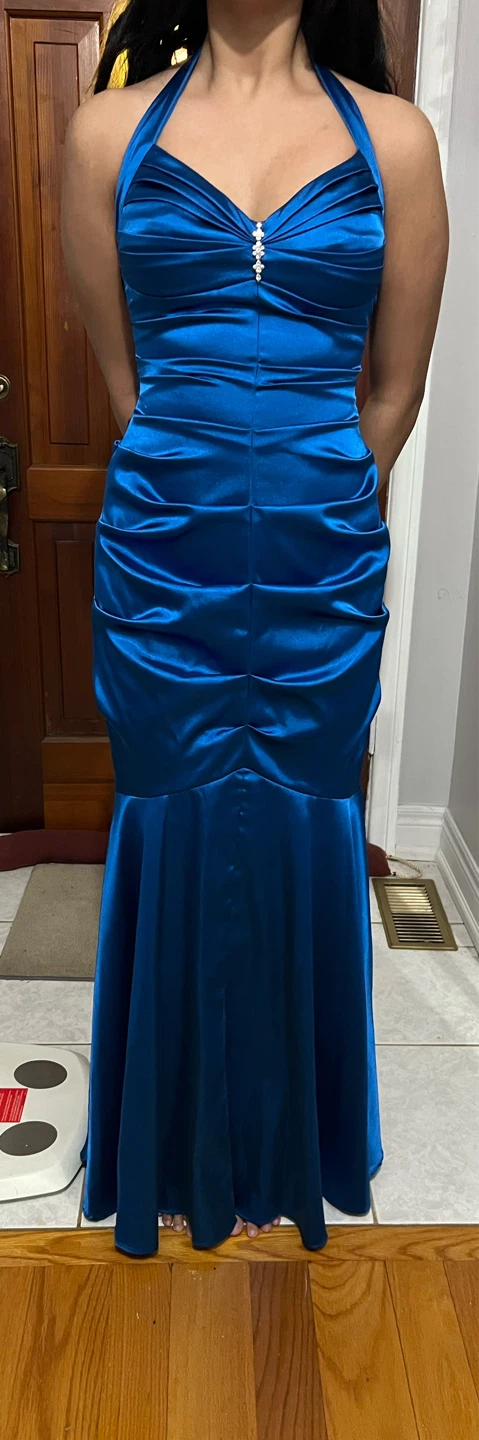 Royal Blue Ruched Halter Mermaid Prom Dress
