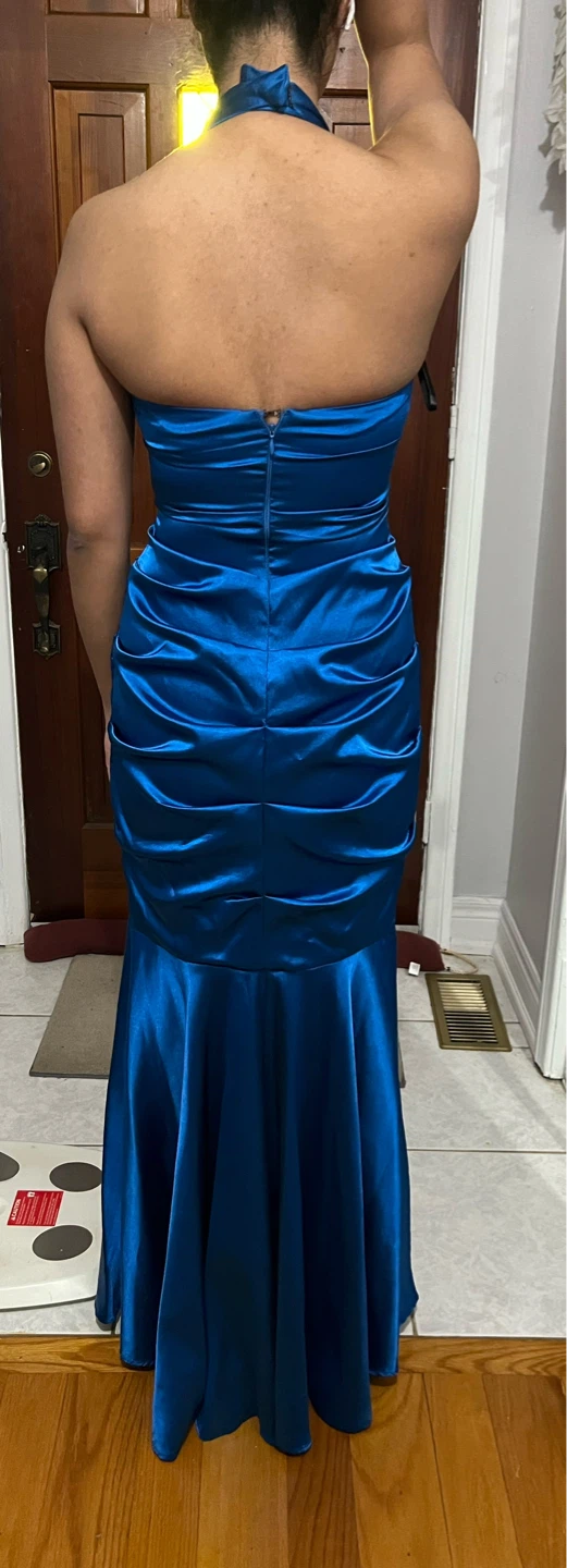 Royal Blue Ruched Halter Mermaid Prom Dress - photo 2