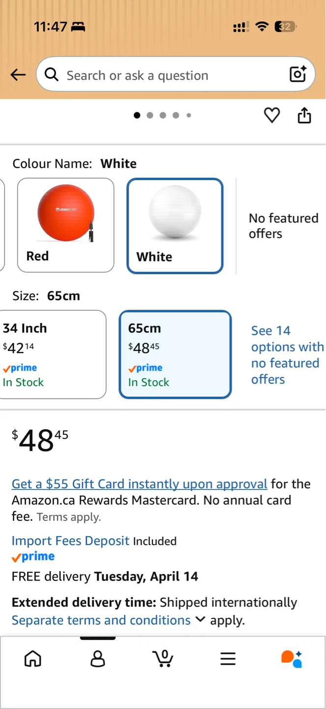 URBNFit White 65cm Exercise Yoga Ball