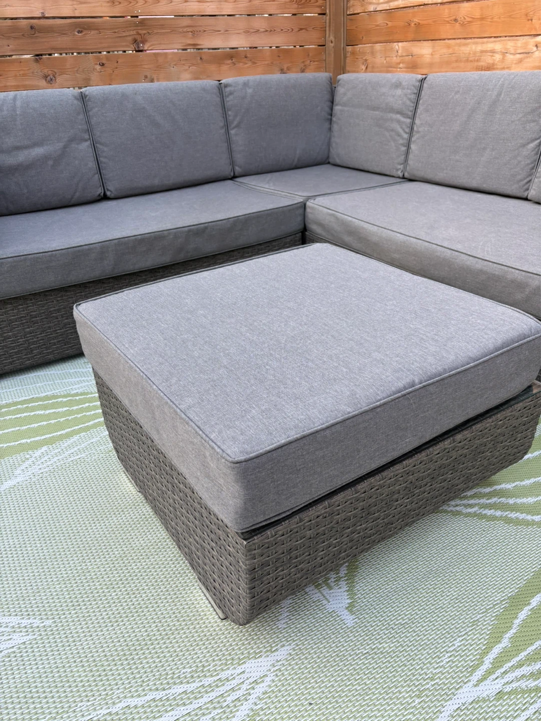 Grey Rattan Sectional Sofa with Ottoman - photo 2