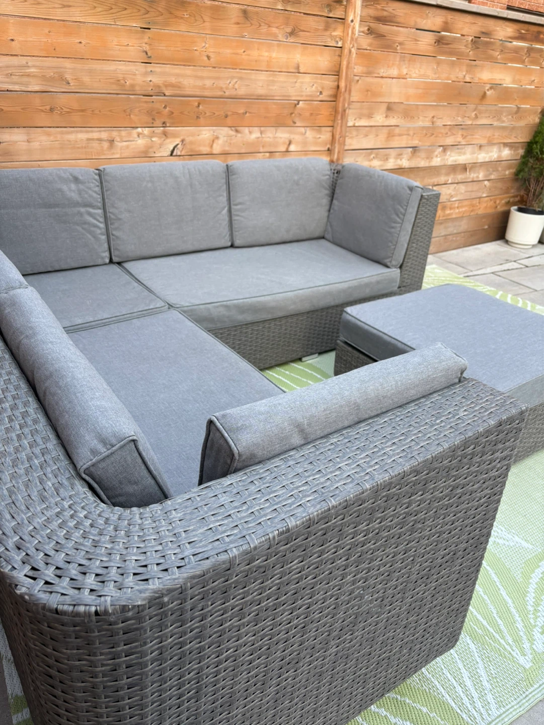 Grey Rattan Sectional Sofa with Ottoman - photo 3