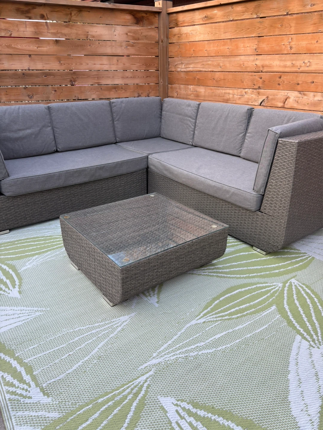 Grey Rattan Sectional Sofa with Ottoman - photo 5