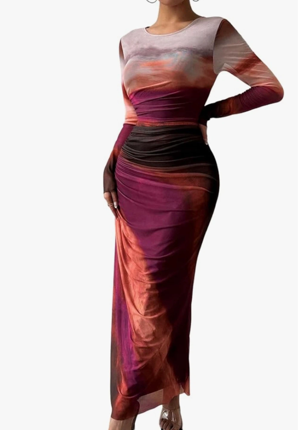 MARZXIN Women's Long Sleeve Tie Dye Maxi Dress - photo 2