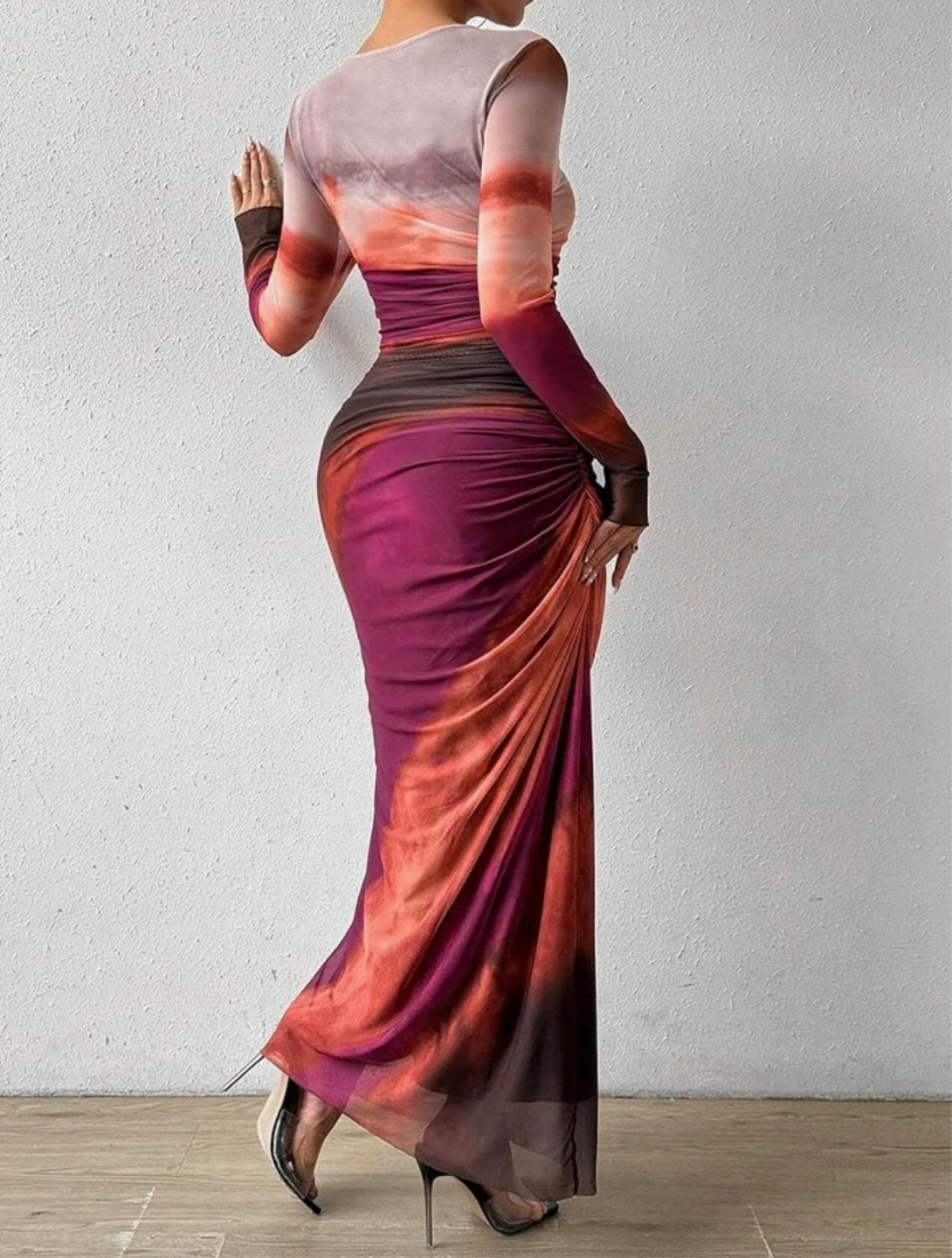 MARZXIN Women's Long Sleeve Tie Dye Maxi Dress