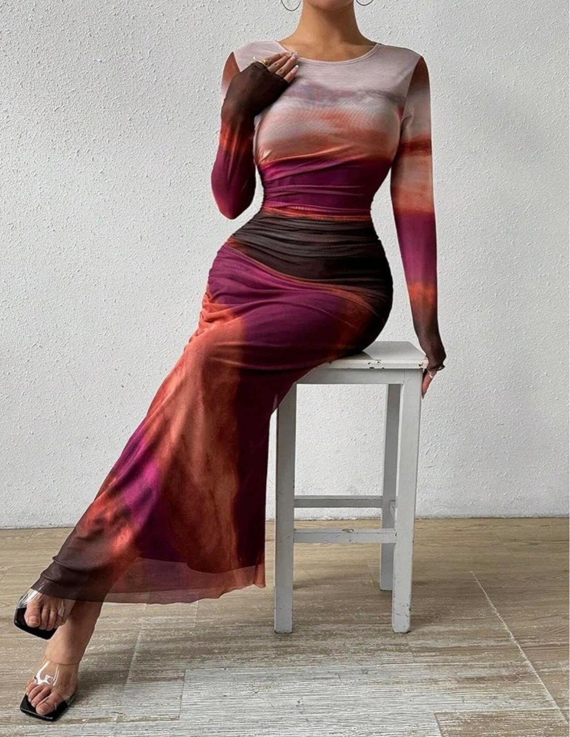 MARZXIN Women's Long Sleeve Tie Dye Maxi Dress - photo 3