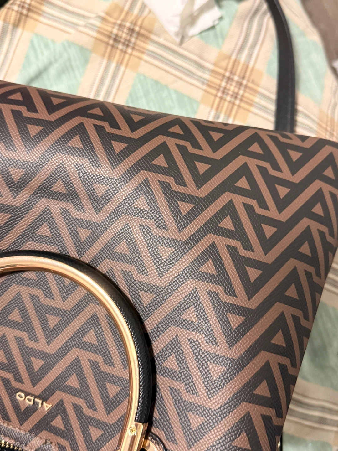 ALDO Brown Geometric Print Top Handle Handbag
