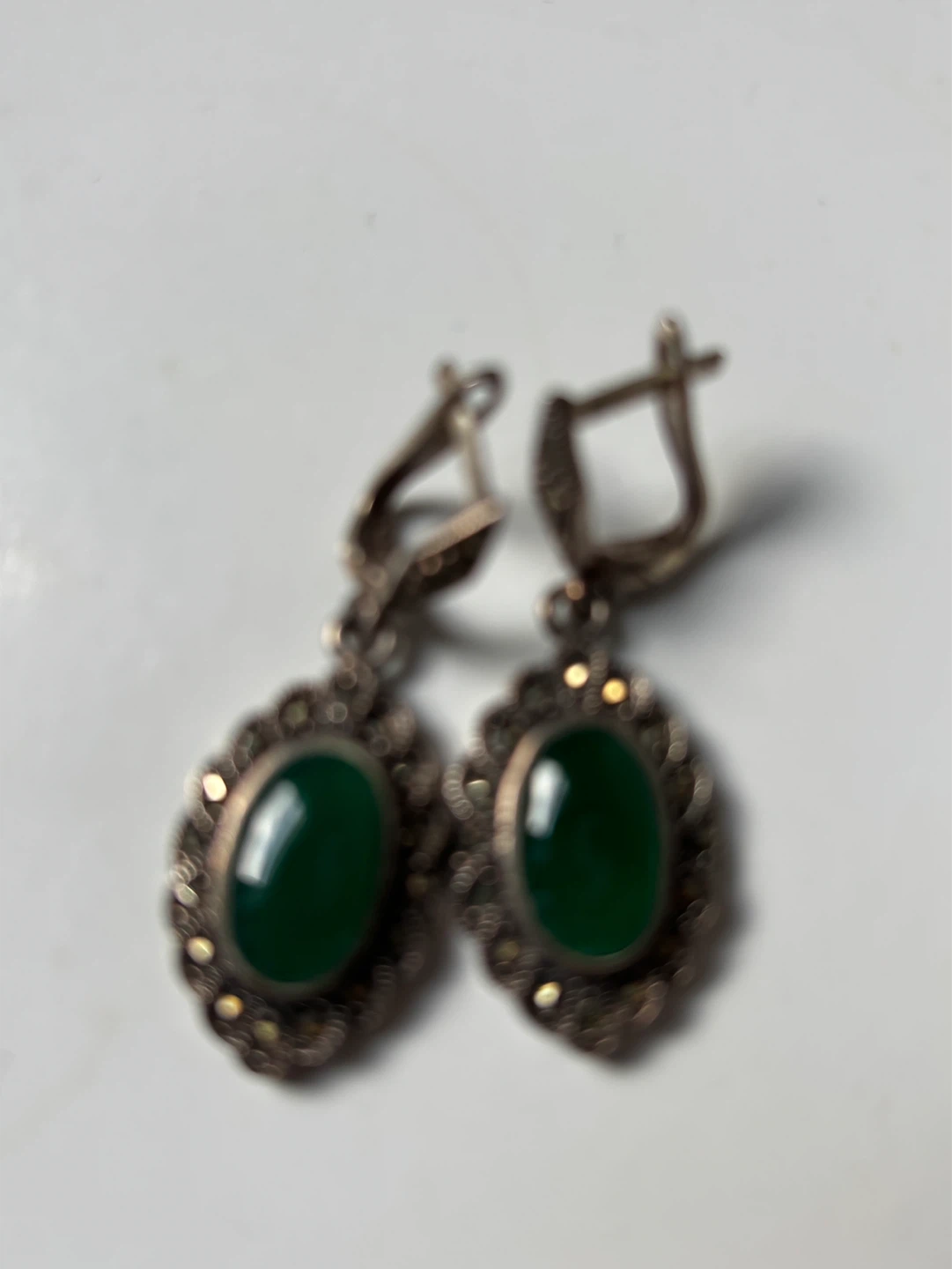 Silver Drop Earrings with Green Stone