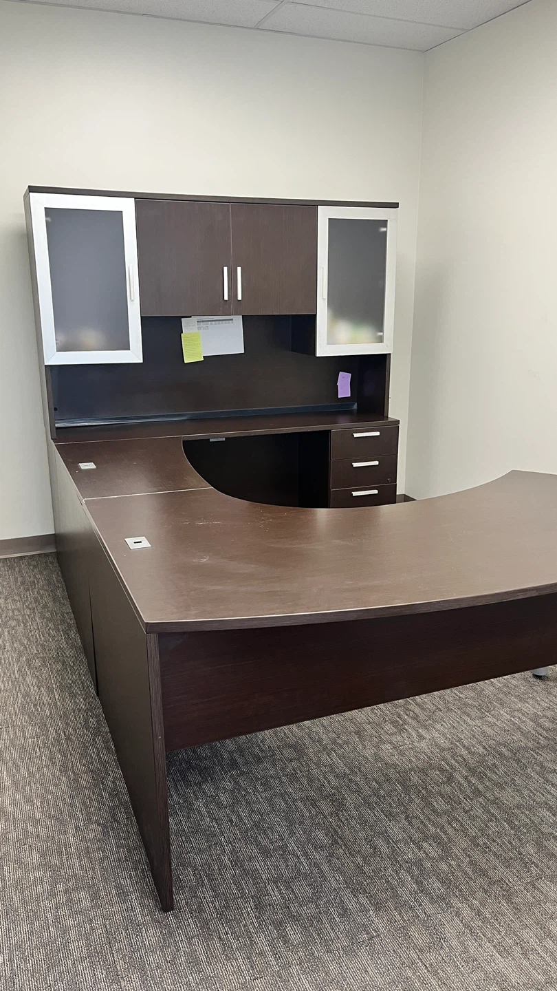 Dark Brown L-Shaped Executive Desk with Hutch - photo 4