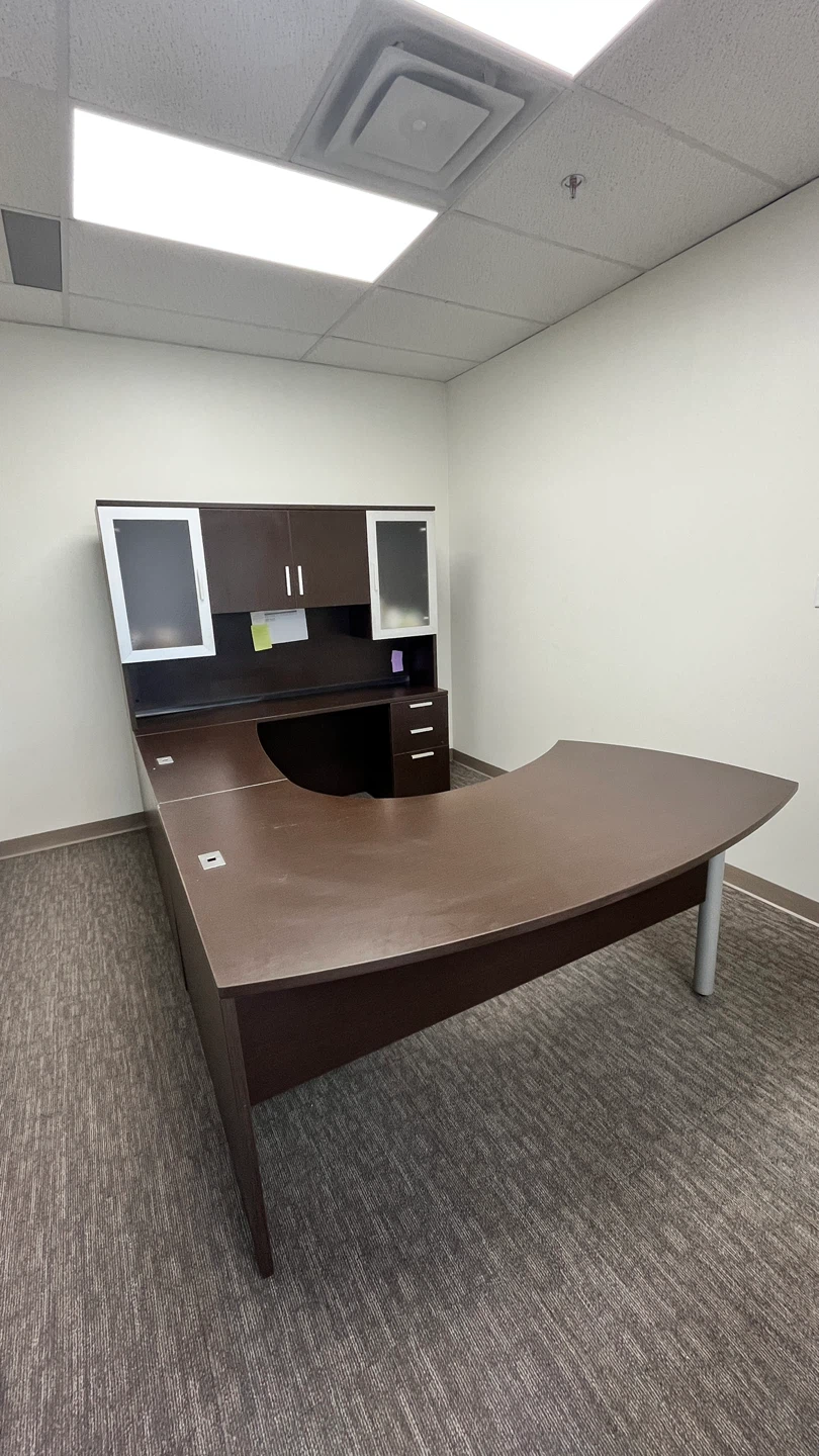 Dark Brown L-Shaped Executive Desk with Hutch - photo 3
