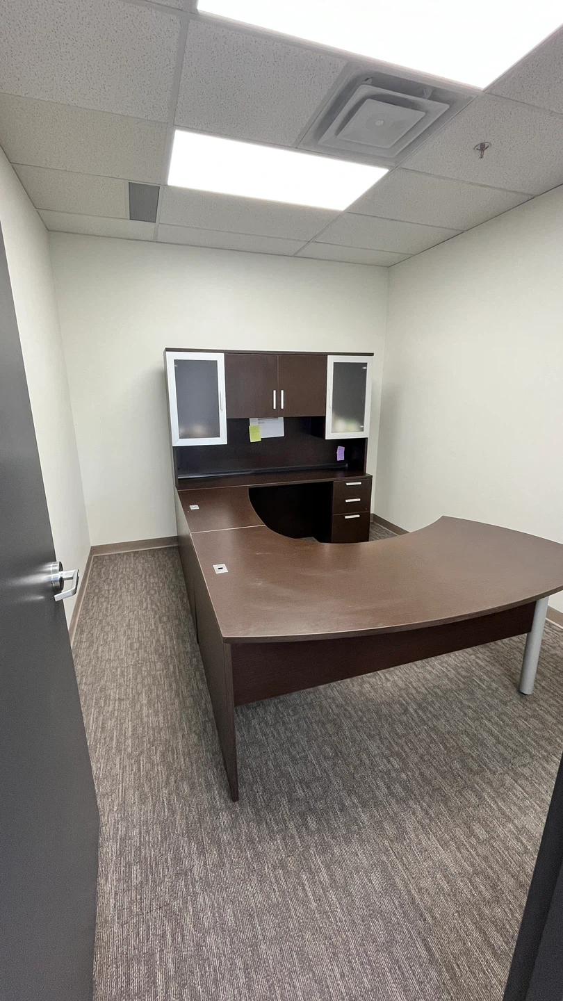 Dark Brown L-Shaped Executive Desk with Hutch