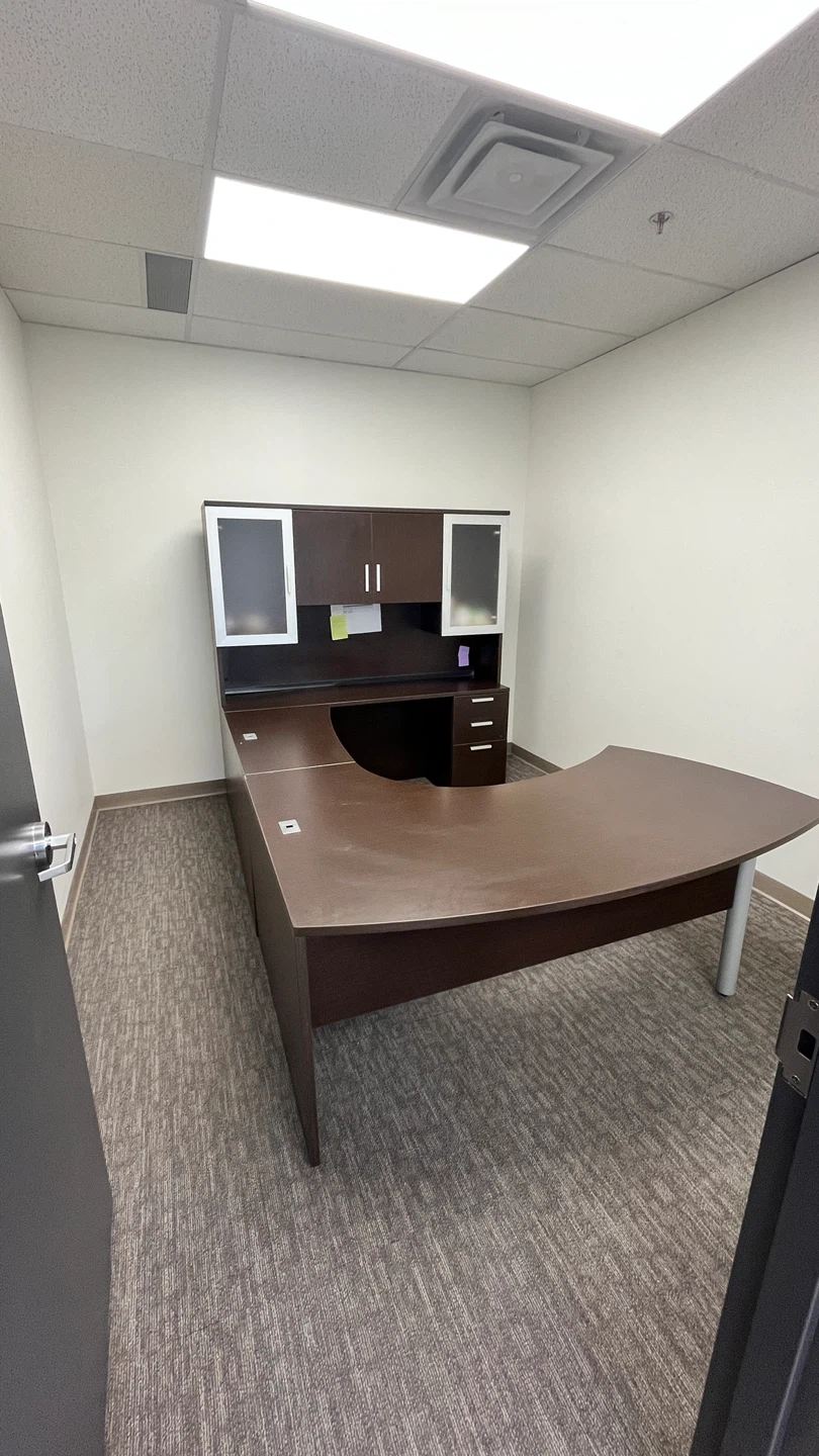 Dark Brown L-Shaped Executive Desk with Hutch - photo 2