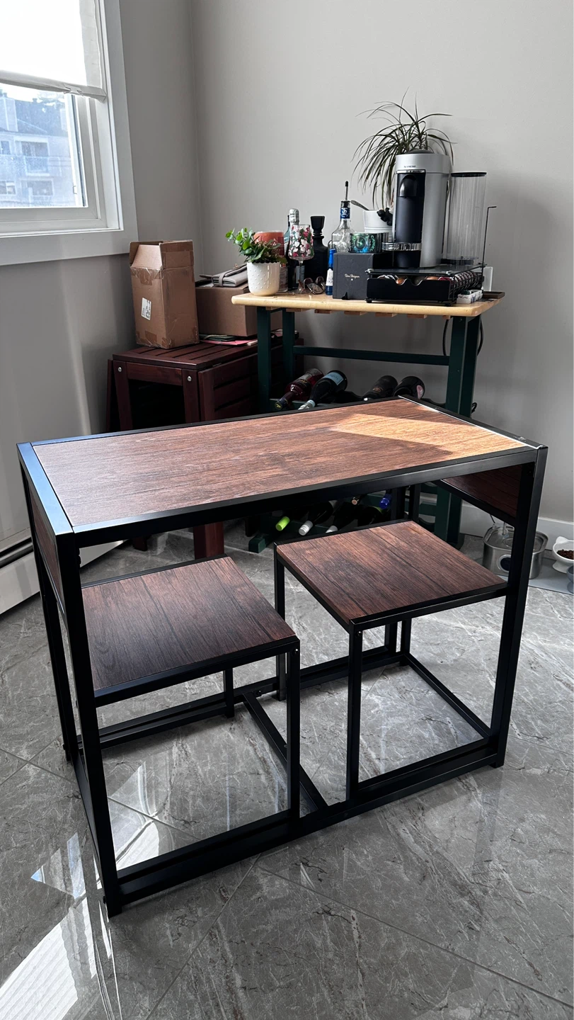 Compact Dining Set with 2 Stools