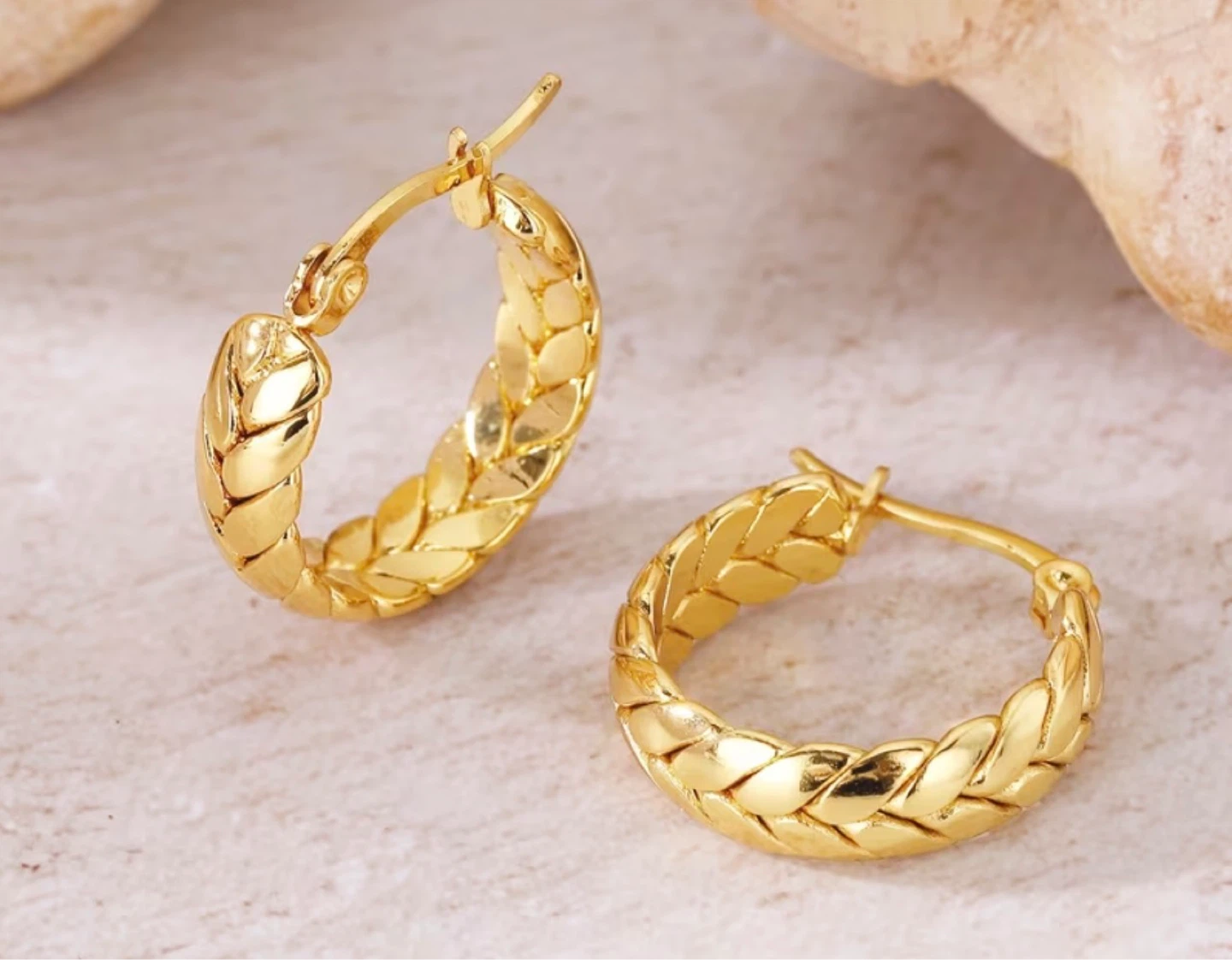 18K Gold Plated Stainless Steel Hoop Earrings - photo 2