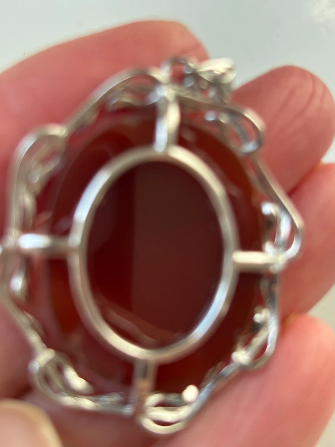 Carved Carnelian Pendant with Silver-Tone Setting - photo 3