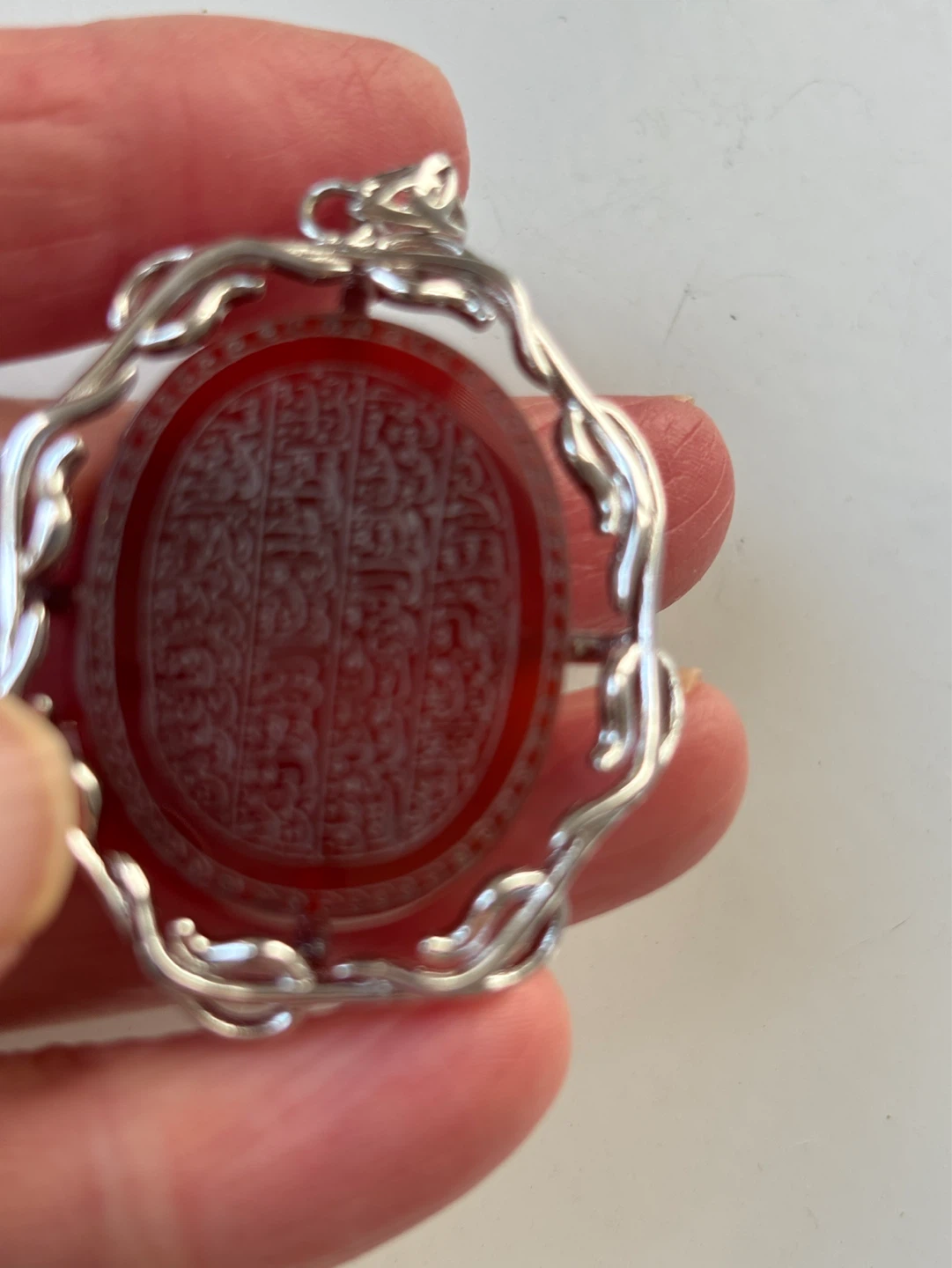 Carved Carnelian Pendant with Silver-Tone Setting - photo 2