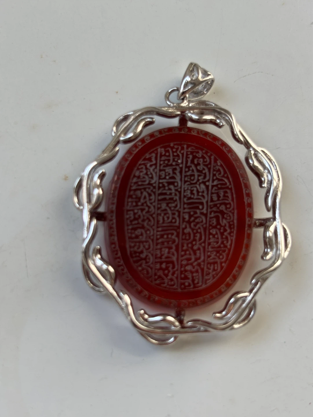 Carved Carnelian Pendant with Silver-Tone Setting - photo 4