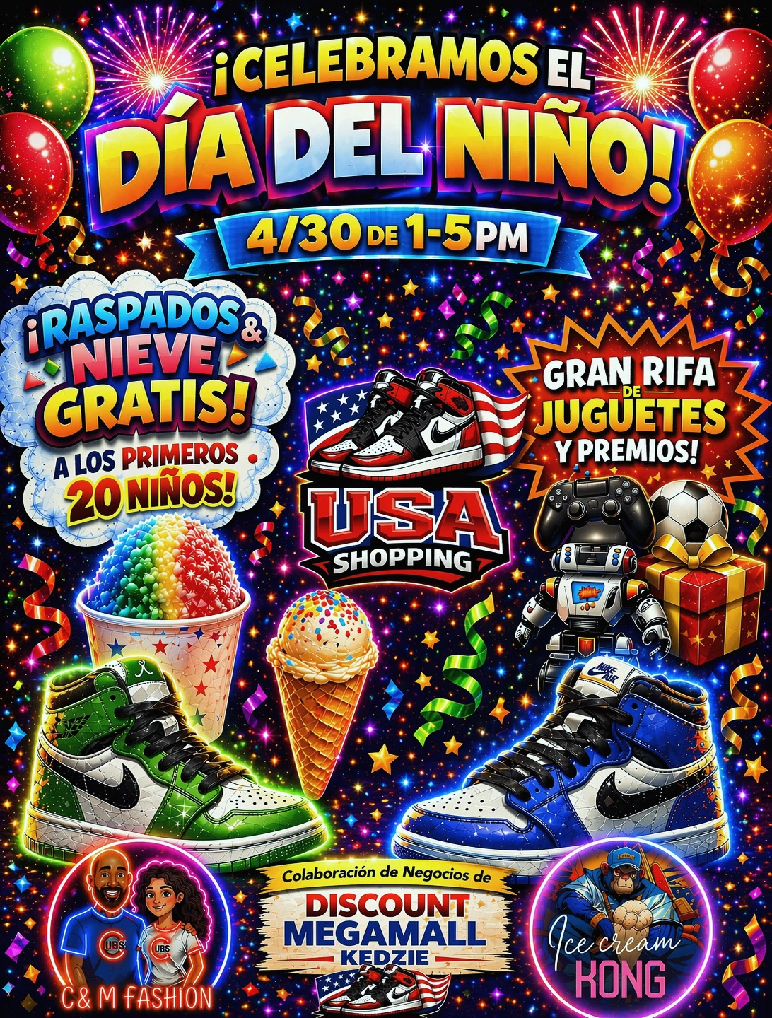 🎉Celebra el día del niño con Raspados y nieve, Rifa de Juguetes