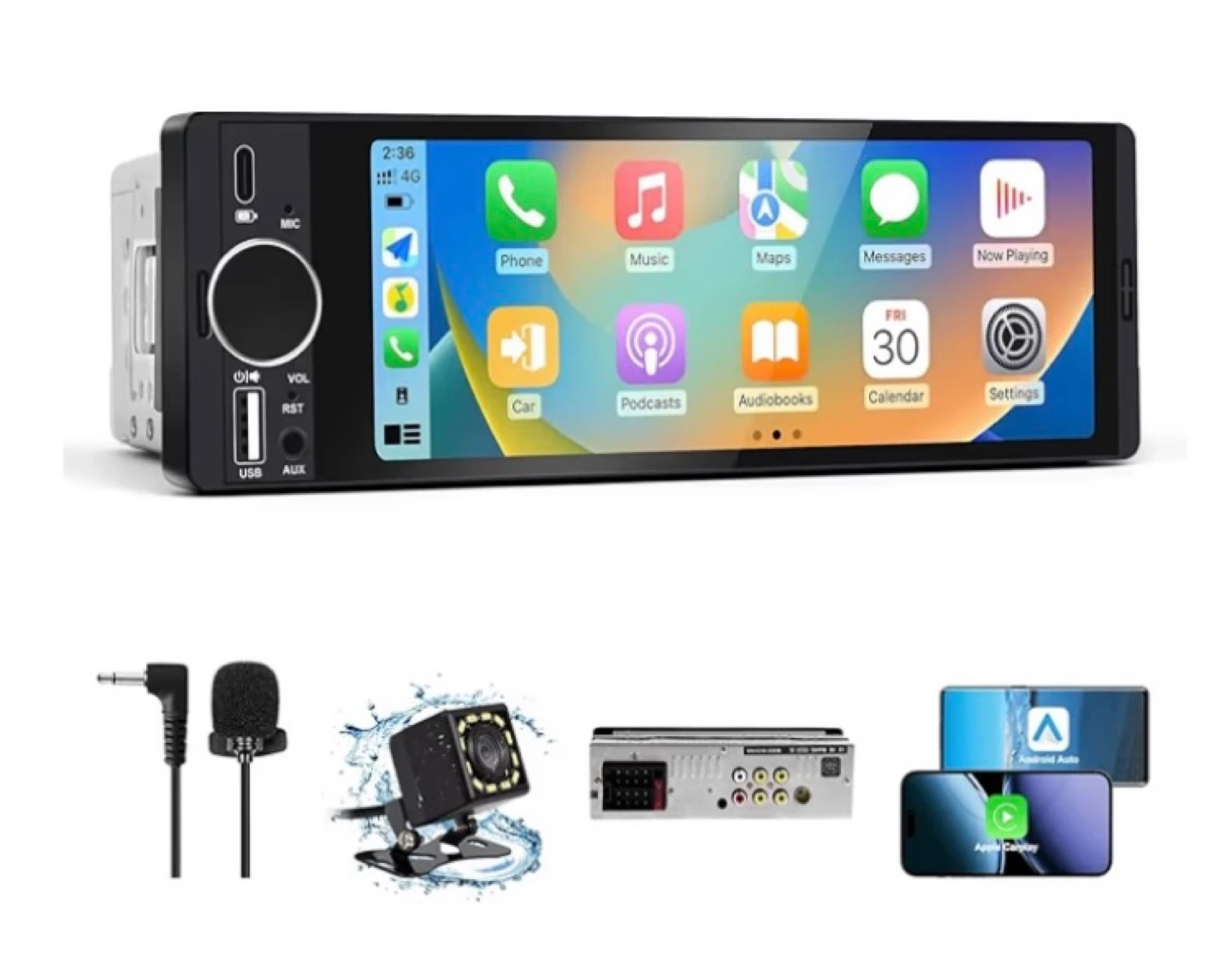 Single Din Car Stereo with Apple CarPlay & Android Auto