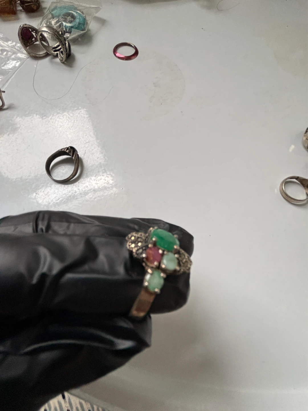 Emerald and Ruby Ring with Marcasite Accents - photo 2