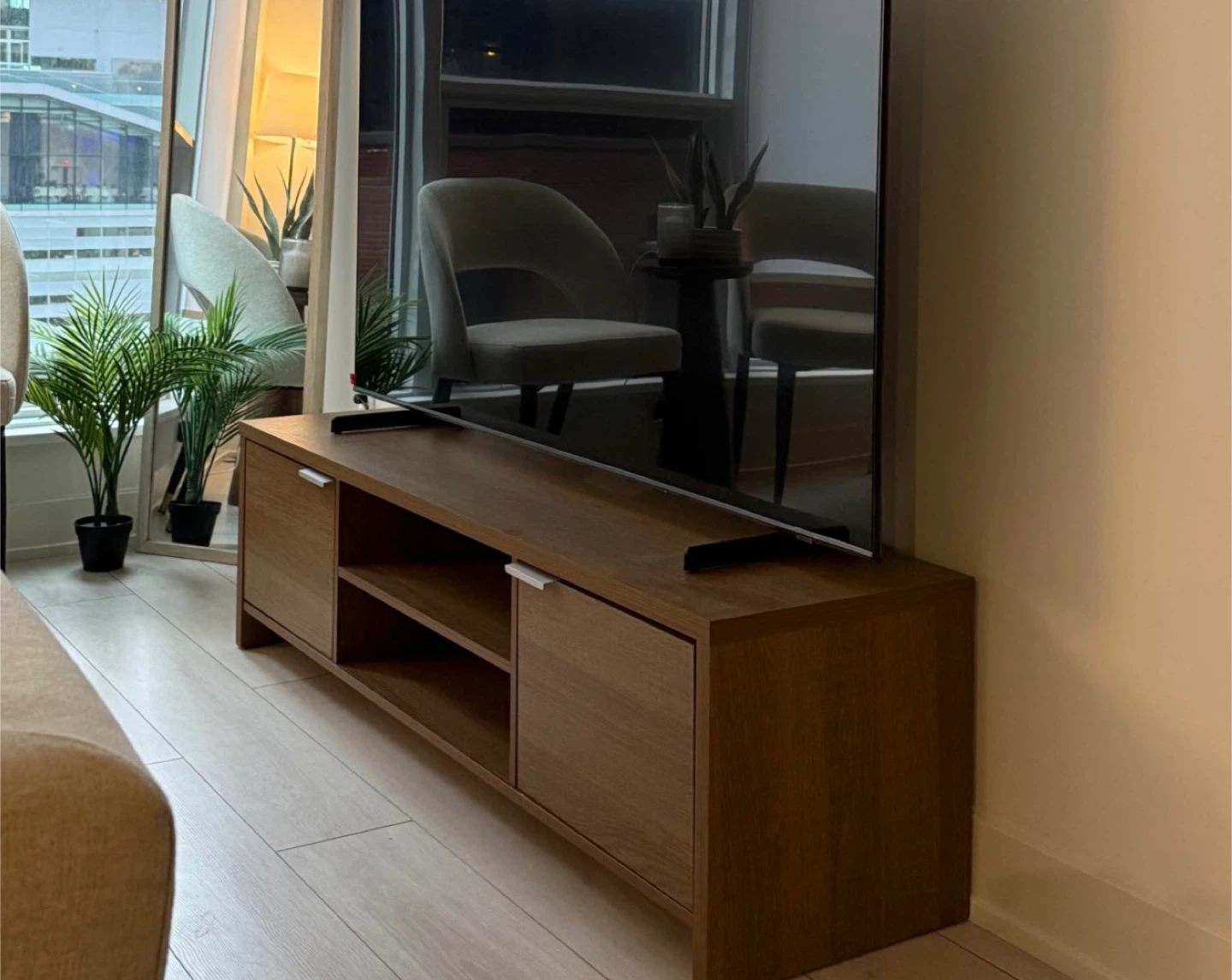 Wooden TV Stand with Cabinet Storage - photo 2