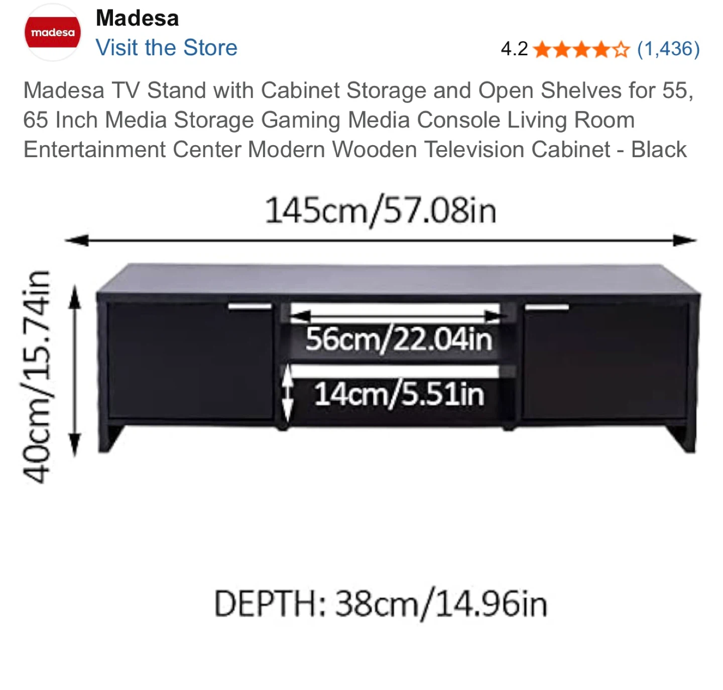 Wooden TV Stand with Cabinet Storage - photo 3