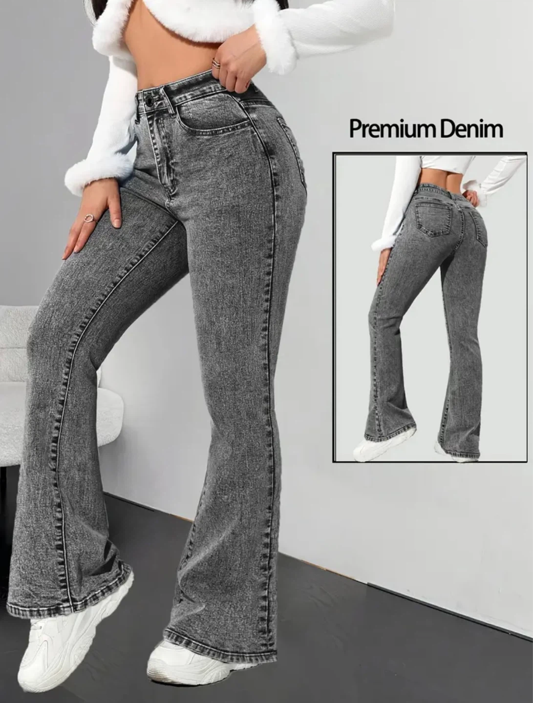 New Women's Grey Cotton Jeans