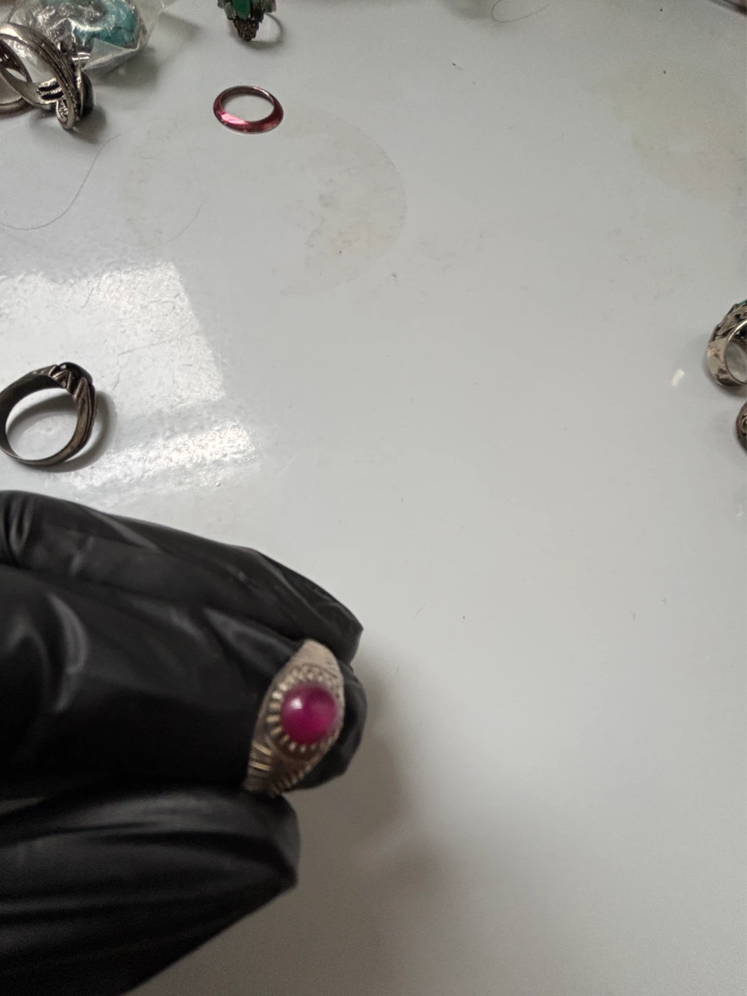 Silver-tone Ring with Pink Stone