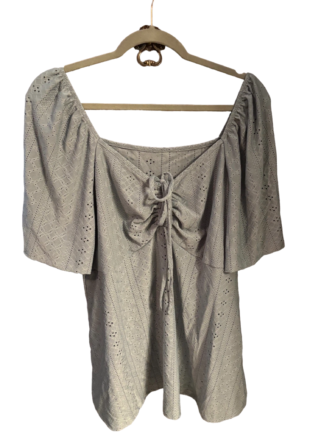 Light green Eyelet Square Neck Top